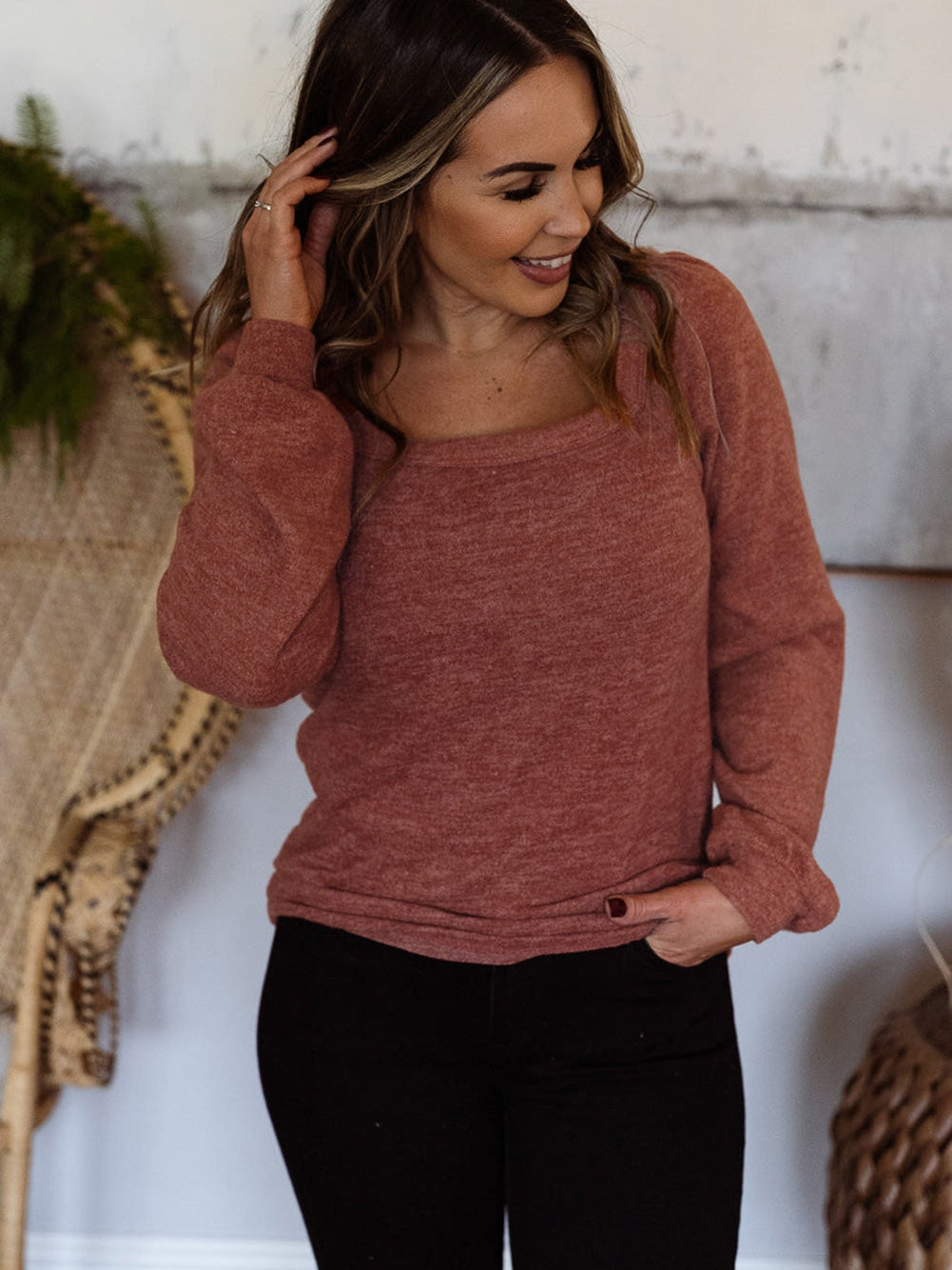 Gold Flame Square Neck Plus Size Knit Top