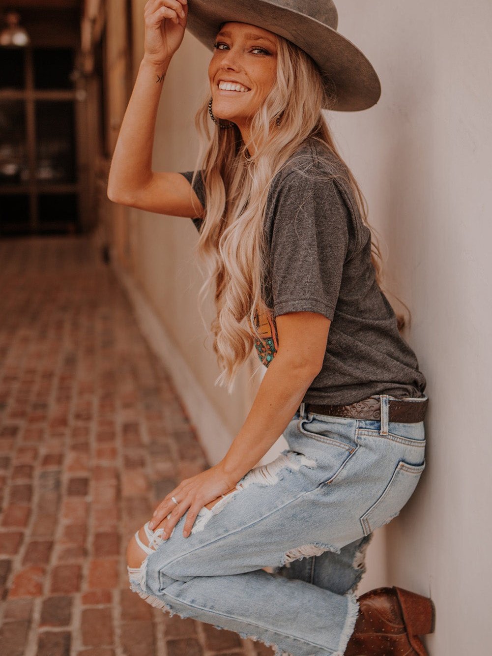 Gray Steer Skull Graphic Print Casual Crew Neck T-Shirt