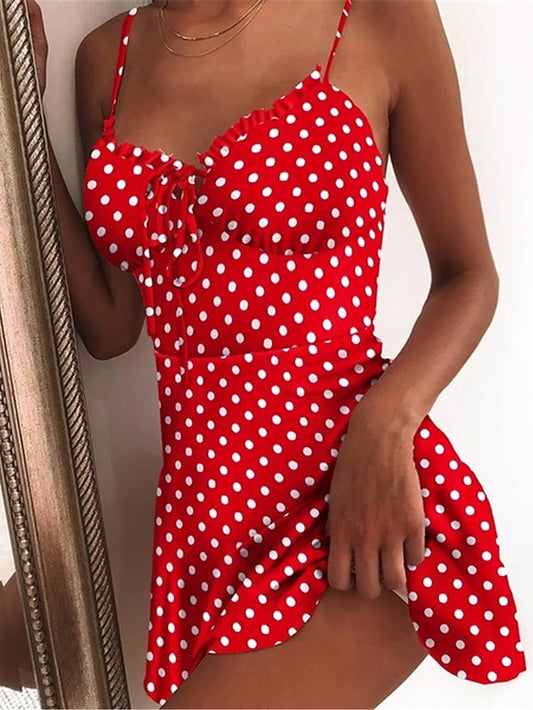 Women's Dress - Casual Dress Strap Dress Mini Dress Black Red Blue Sleeveless Polka Dot Print Spring Summer Spaghetti Strap Stylish Weekend 2023 S M L XL XXL