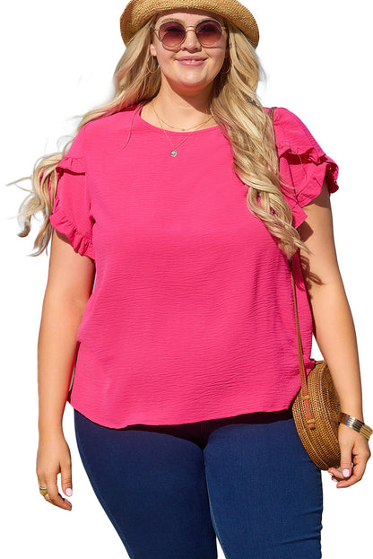 Vibrant Pink Ruffle Sleeve Plus Size Blouse