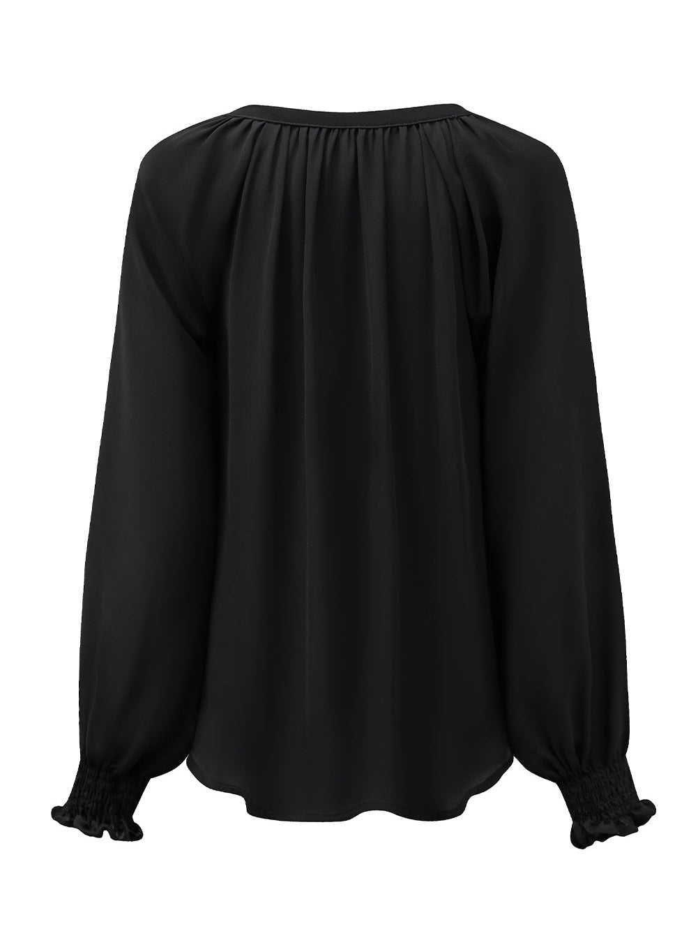 Elegant Black V-Neck Puff Sleeve Pleated Top