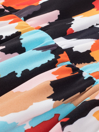 Pink Geometric Print Tiered Shift Dress for Plus Size Fashionistas