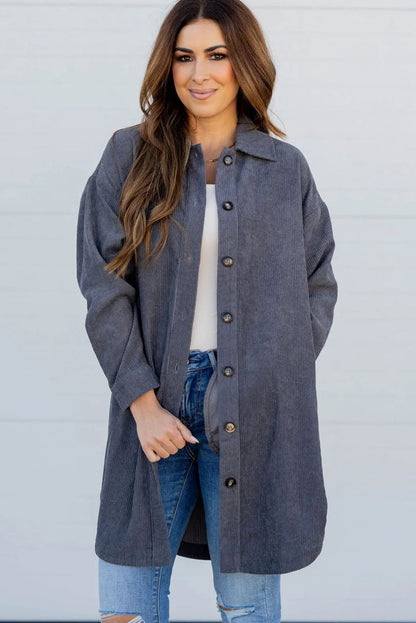 Dirty blue Corduroy Side Slit Oversize Shacket