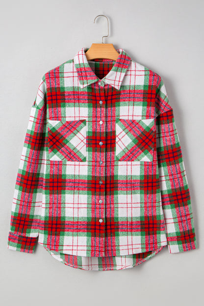 Red Christmas Plaid Casual Flannel Shacket