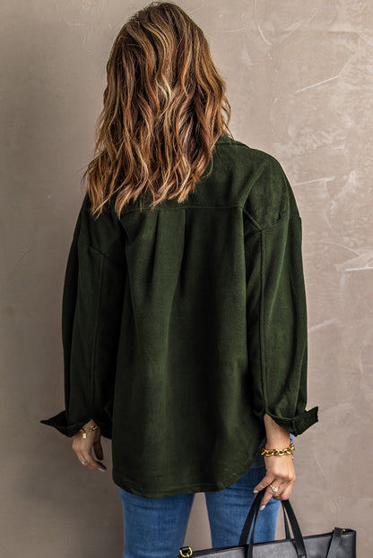 Green Stylish Button-Up Shirt Jacket with Collar