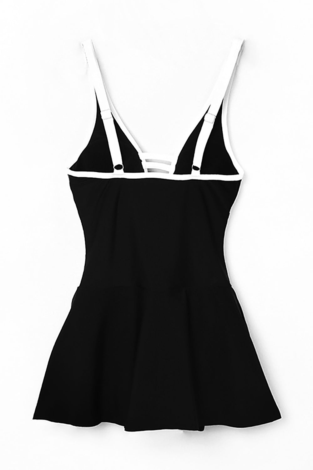 Strappy Black V Neck Swimdress with Side Slit