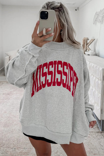Light Grey MISSISSIPPI Letter Print Oversize Sweatshirt