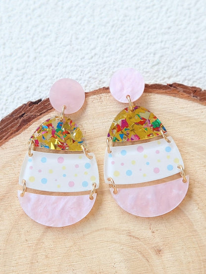 Adorable Easter Egg Design Pink Drop Earrings