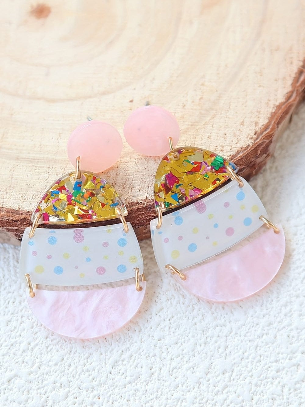 Adorable Easter Egg Design Pink Drop Earrings