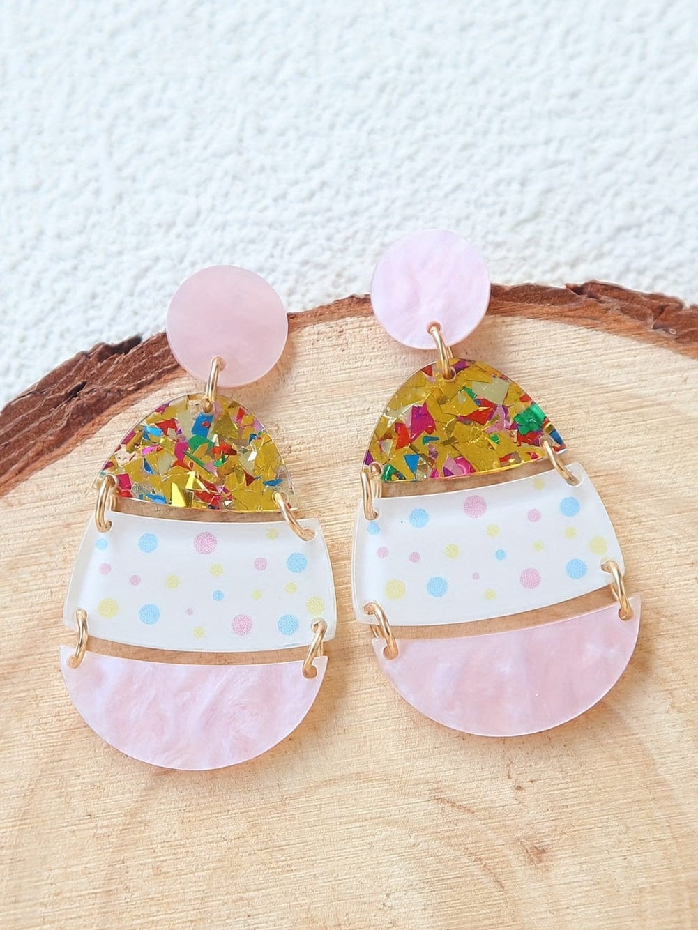 Adorable Easter Egg Design Pink Drop Earrings
