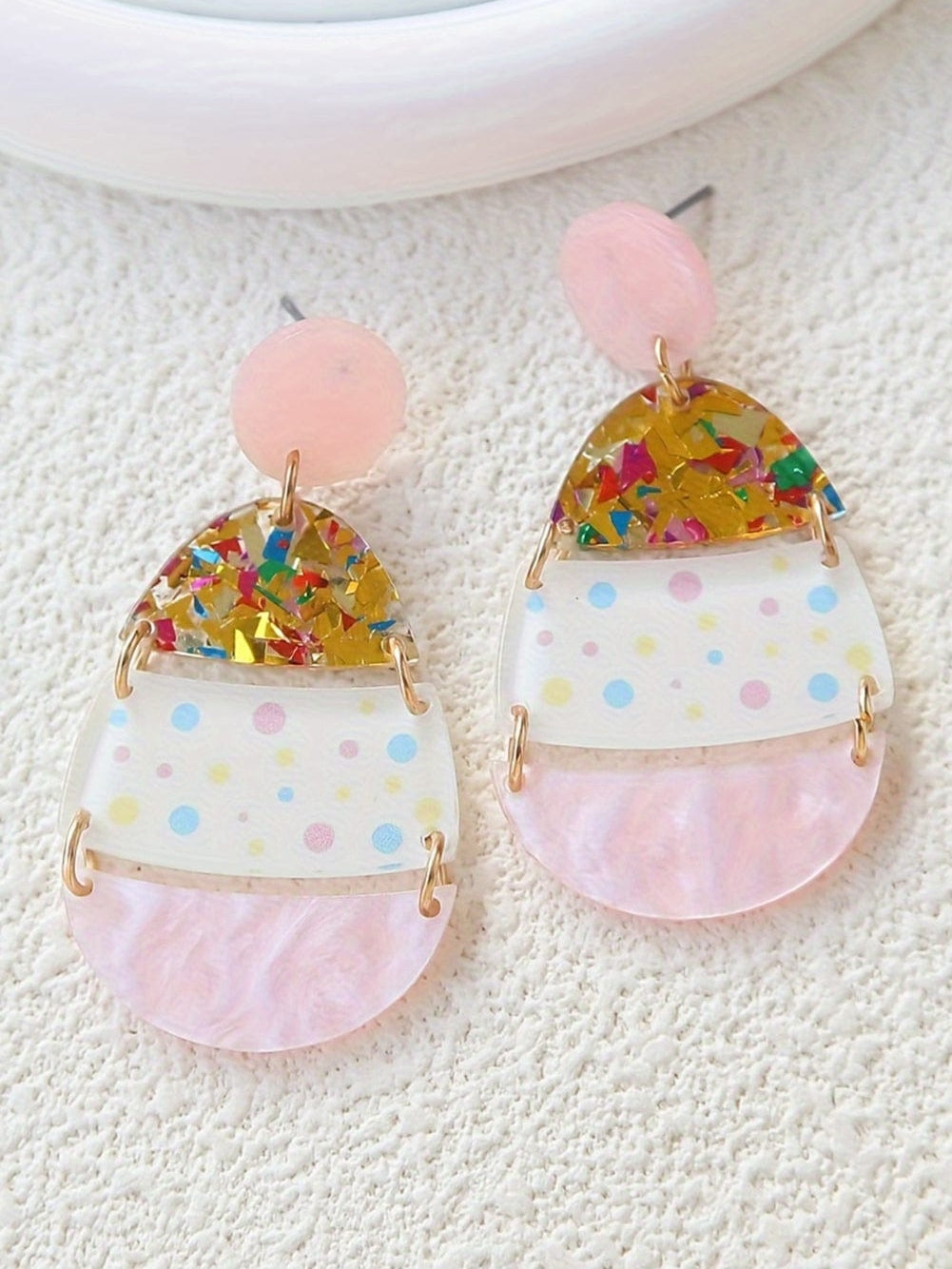 Adorable Easter Egg Design Pink Drop Earrings
