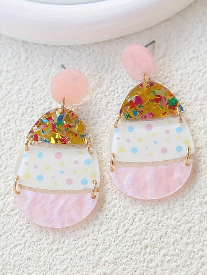 Adorable Easter Egg Design Pink Drop Earrings