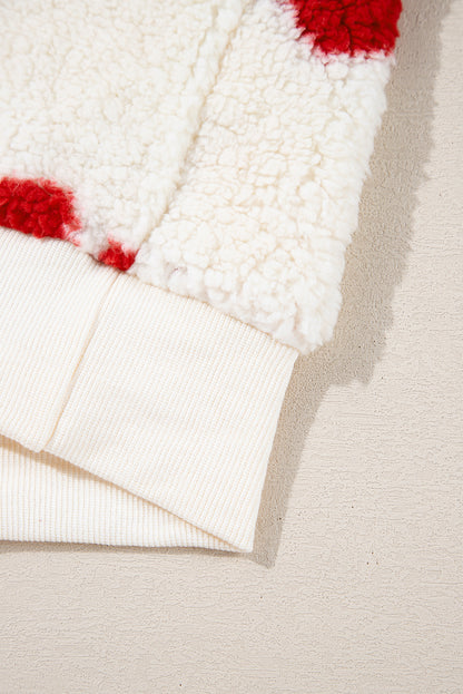 Fiery Red Heart Shape Drop Shoulder Crewneck Plush Sweatshirt