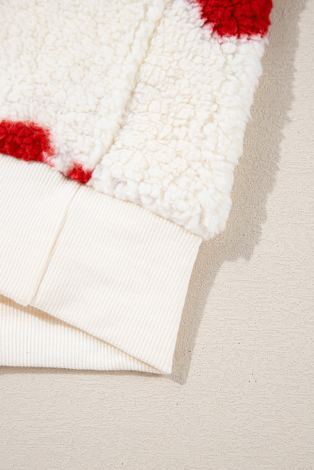 Fiery Red Heart Shape Drop Shoulder Crewneck Plush Sweatshirt