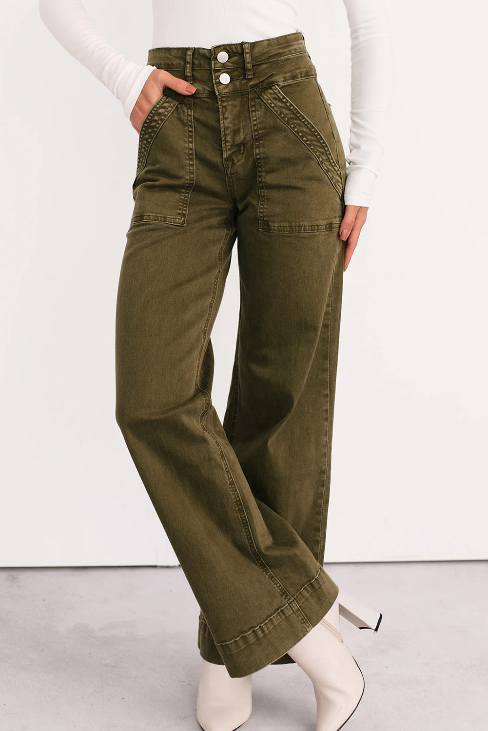 Jungle Green Henley Wide Leg Mica Denim Jeans