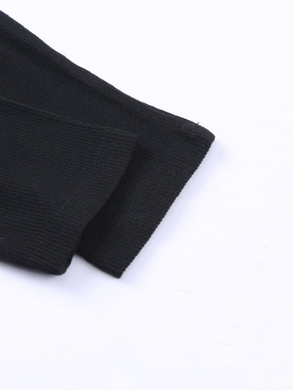 Elegant Black Lace Panel V Neck Long Sleeve Blouse