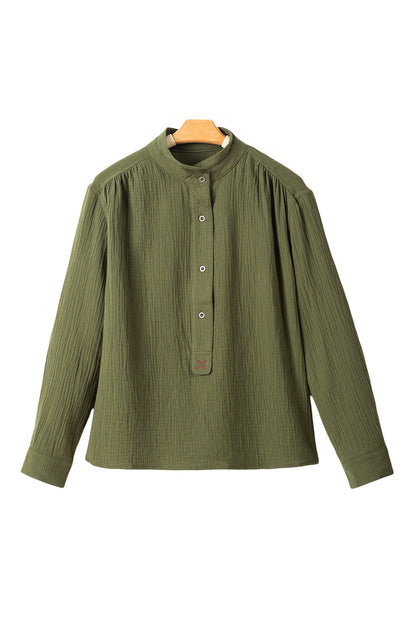 Green Crinkle Textured Button Front Jungle Shirt