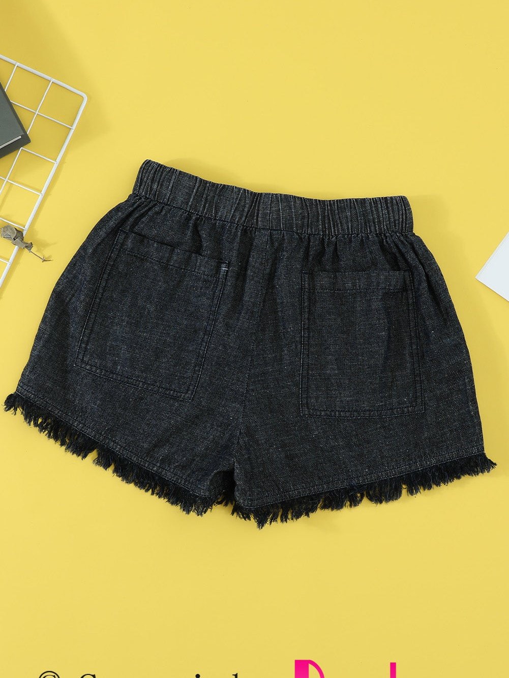 Drawstring High Waist Denim Pockets Shorts