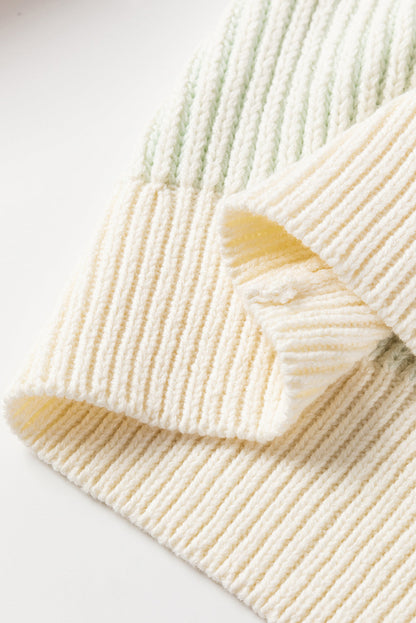 Pink Colorblock Textured Knit Bubble Sleeve Sweater