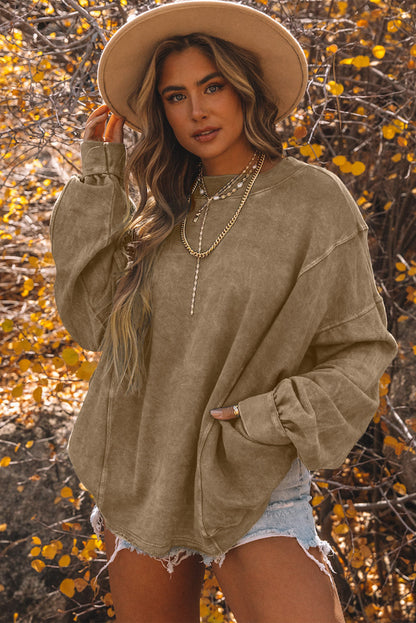 Khaki Twist Back Exposed Seam Oversized Pullover Sweatshirt