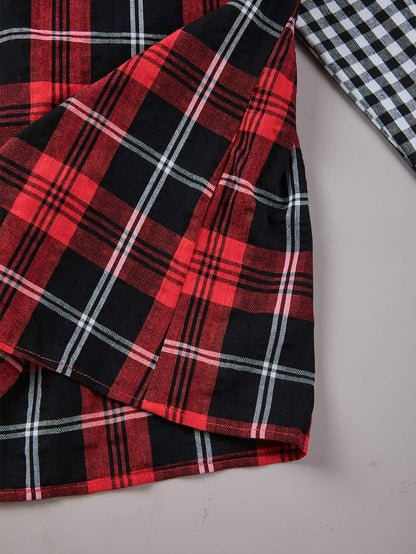 Fiery Red Buffalo Plaid Long Sleeve Shirt with Colorful Pockets