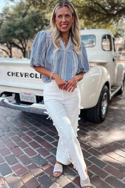 White Bow Knot Side Detail Straight Leg Loose Jeans