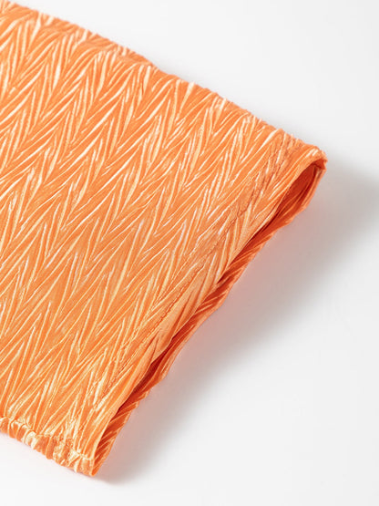 Grapefruit Orange Crinkled Texture Button-up Blouse with Wide Sleeves