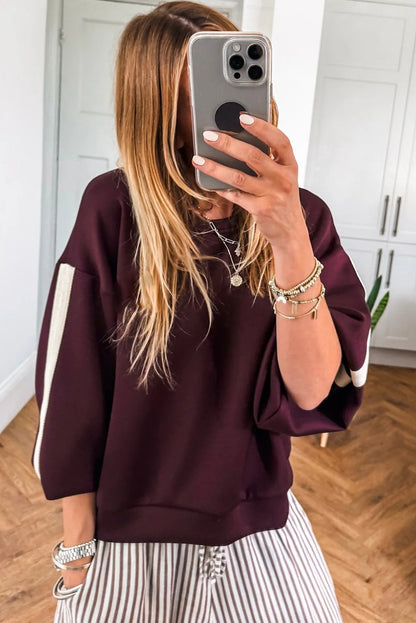 Burgundy Side Stripe Varsity Sweatshirt