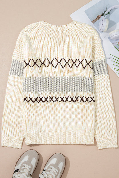v neck drop shoulder sweater