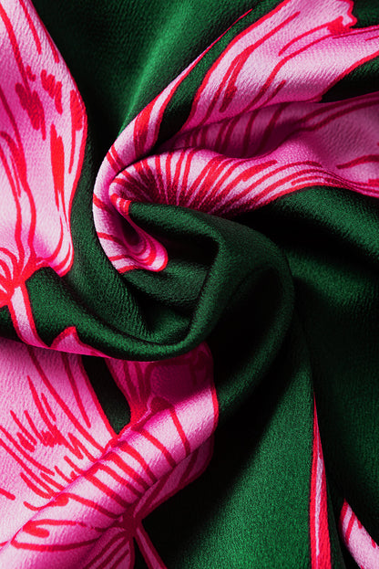 Green Plus Size Shirred Bracelet Sleeve Ruffled Floral Dress