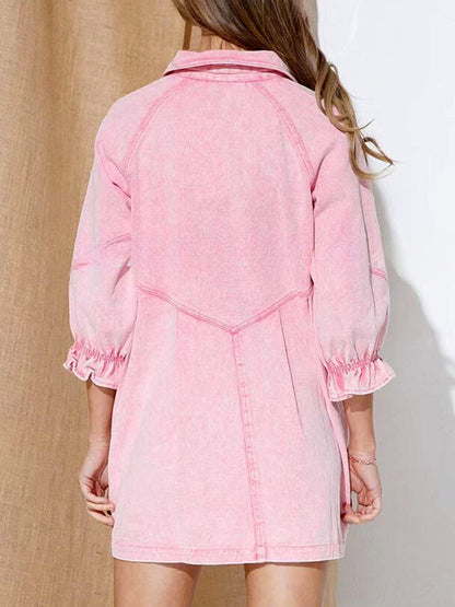 Mini Dresses - Stylish Retr Denim Lantern Sleeve Mini Dress - MsDressly