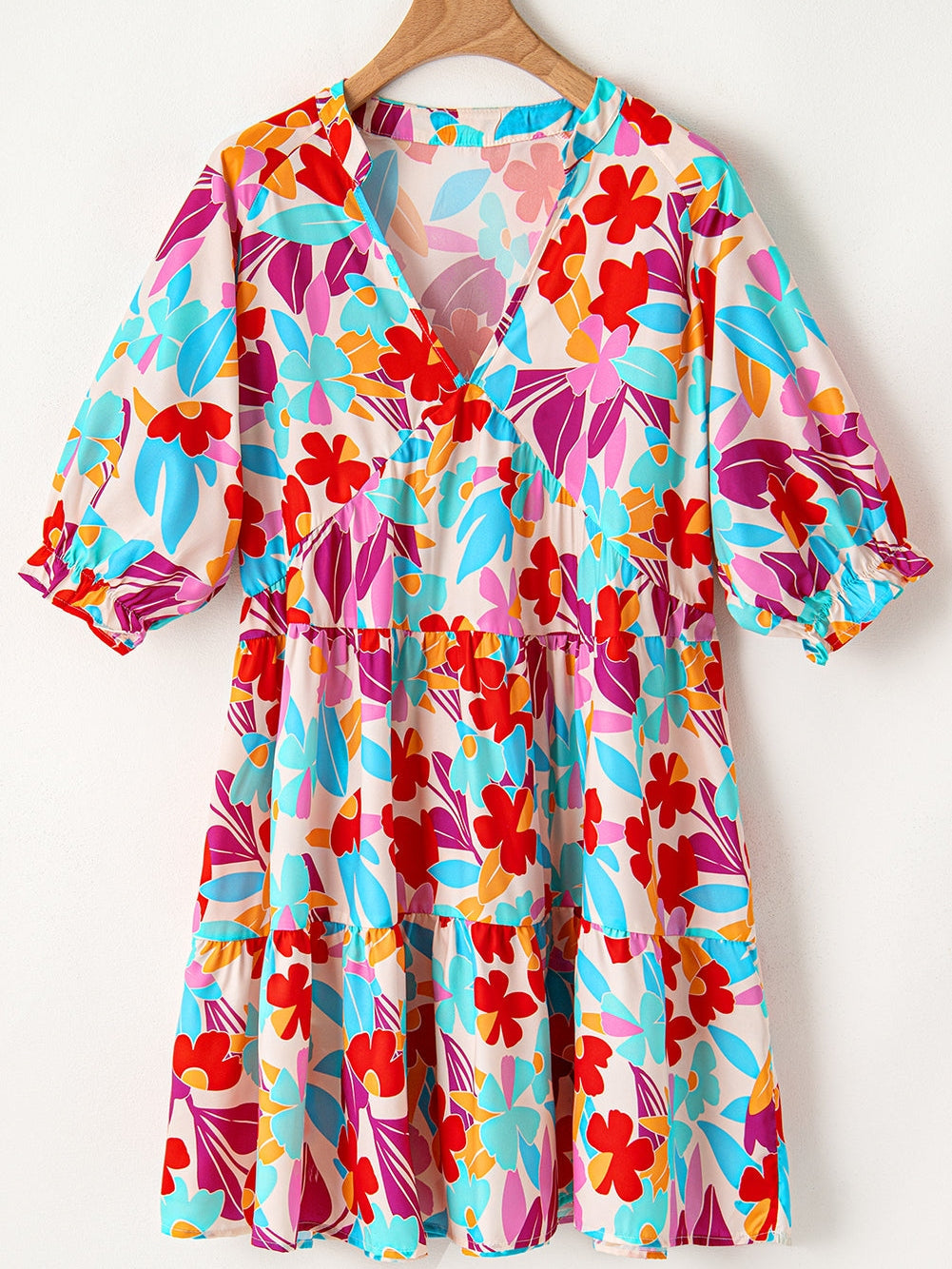 Multicolour Floral Tiered V Neck Plus Dress