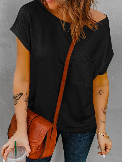 Hypnotic Knit Pocket Tee with Cap Sleeves