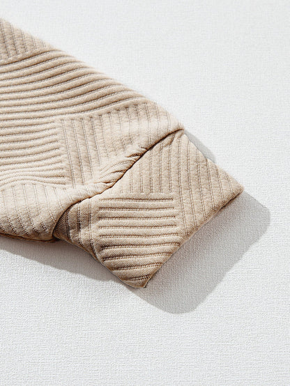 Apricot Textured High Neck Sweatshirt with Unique Asymmetrical Buttons