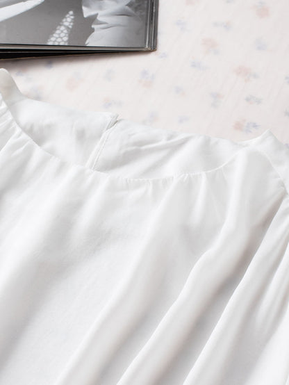 Elegant White Pleated Blouse with Puff Sleeves