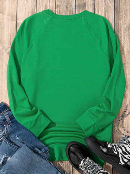 Green Raglan Sleeve Sweatshirt with Round Neck