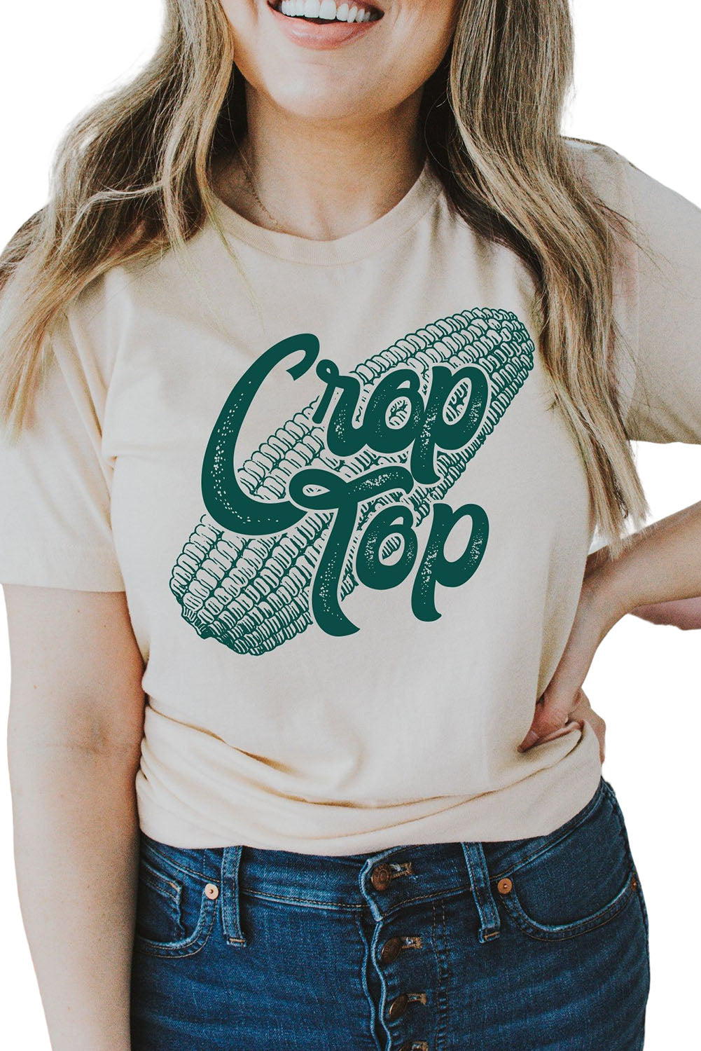 Khaki Corn Print Crop Top Tee