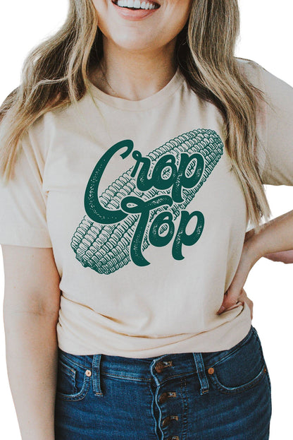 Khaki Corn Print Crop Top Tee