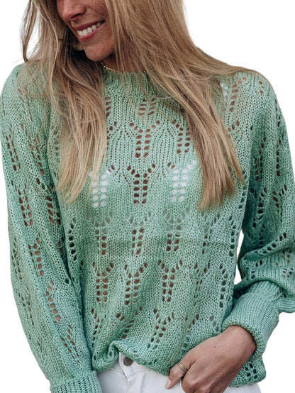 Green Pointelle Knit Sheer Sweater