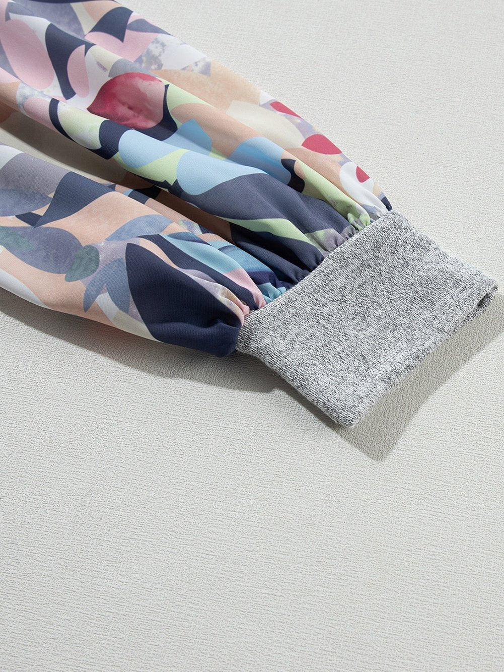 Elegant Gray Floral Lantern Sleeve V-Neck Blouse