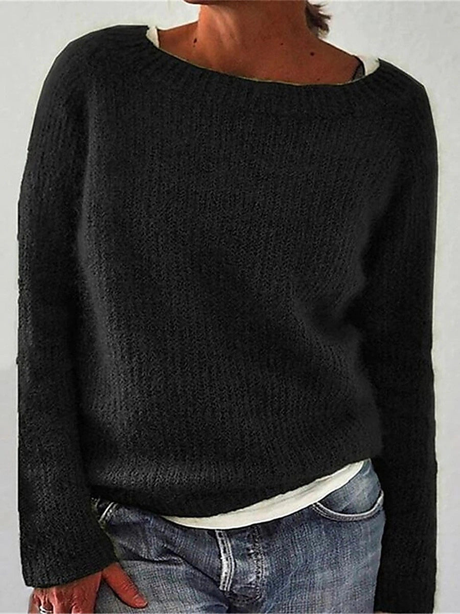 Women's Pullover Sweater Jumper Crew Neck Ribbed Knit Polyester Oversized Fall Winter Regular Daily Going out Weekend Stylish Casual Soft Long Sleeve Solid Color Black Yellow Navy Blue S M L