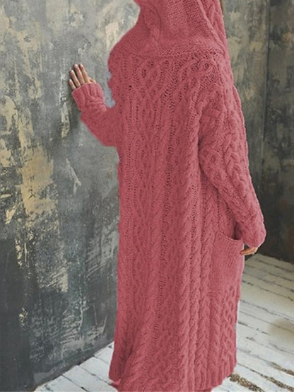 Women's Cardigan Sweater Hooded Cable Knit Polyester Pocket Hooded Fall Winter Long Outdoor Daily Going out Stylish Casual Soft Long Sleeve Solid Color Black Yellow Pink S M L