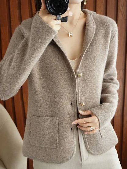 Women's Cardigan Shirt Collar Ribbed Knit Polyester Button Pocket Knitted Fall Winter Short Outdoor Daily Going out Stylish Casual Soft Long Sleeve Solid Color Purple Beige S M L