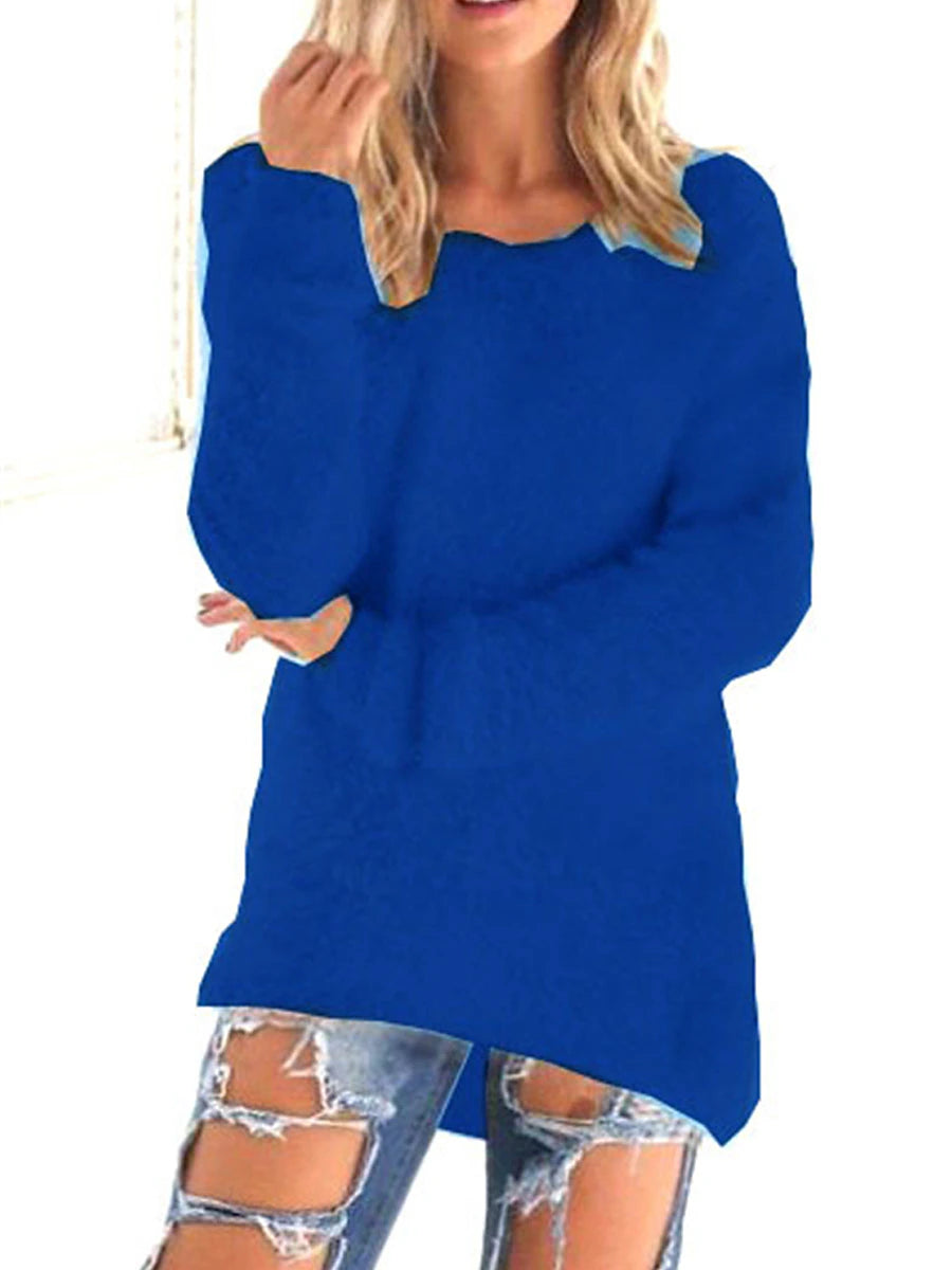 Women's Pullover Sweater Jumper Crew Neck Ribbed Knit Cotton Oversized Fall Winter Outdoor Daily Going out Stylish Casual Soft Long Sleeve Solid Color Lake blue ArmyGreen Black S M L