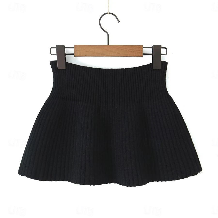 Set with Cropped Turtleneck Sweater Knitted Mini Skirt 2 PCS Sexy Cute Y2K Casual Daily Outfits