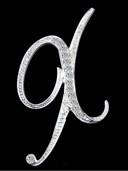 letter brooch pins initial rhinestone brooch for women crafts silvery m - LuckyFash™