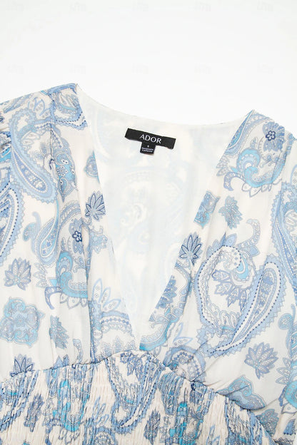 Chiffon Paisley Print Elastic Waist Maxi Wedding Guest Dress