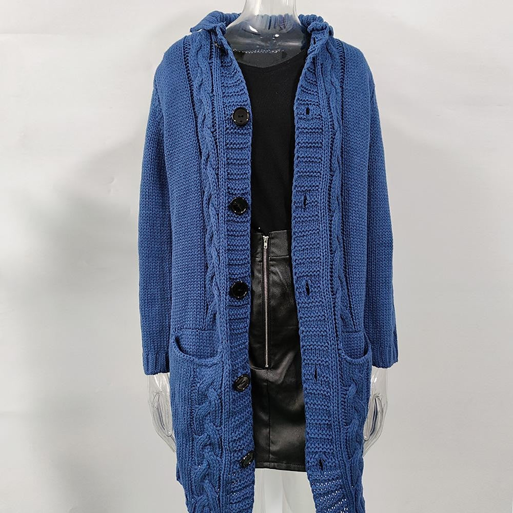 Women's Cardigan Sweater Jumper Cable Chunky Knit  Solid Color Open Front Stylish Soft Daily Going out Winter Fall Reddish brown Blue S M L / Long Sleeve / Regular Fit