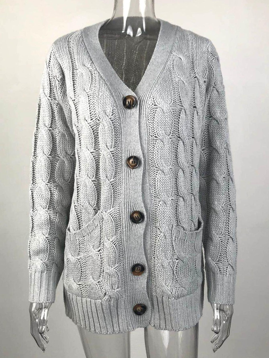 Spring Outfits - Women's Sweater Cardigans & T-Shirt & Bag Set Cable-Knit Buttoned Cardigan with Pockets and Blouse T shirt Tee Basic