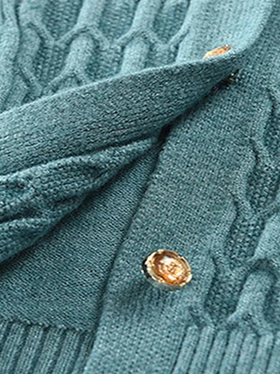 Women's Cardigan Shirt Collar Cable Knit Polyester Button Pocket Knitted Fall Winter Regular Outdoor Christmas New Year Fashion Casual Soft Long Sleeve Floral Red Purple Fuchsia XL 2XL 3XL